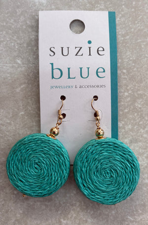 AY14 MIXED COLOUR RAFFIA DISC EARRINGS