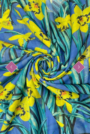 7718 Daffodil Spring Floral Frayed Scarf