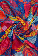 7809 Colourful Rose & Leaf Print Frayed Scarf