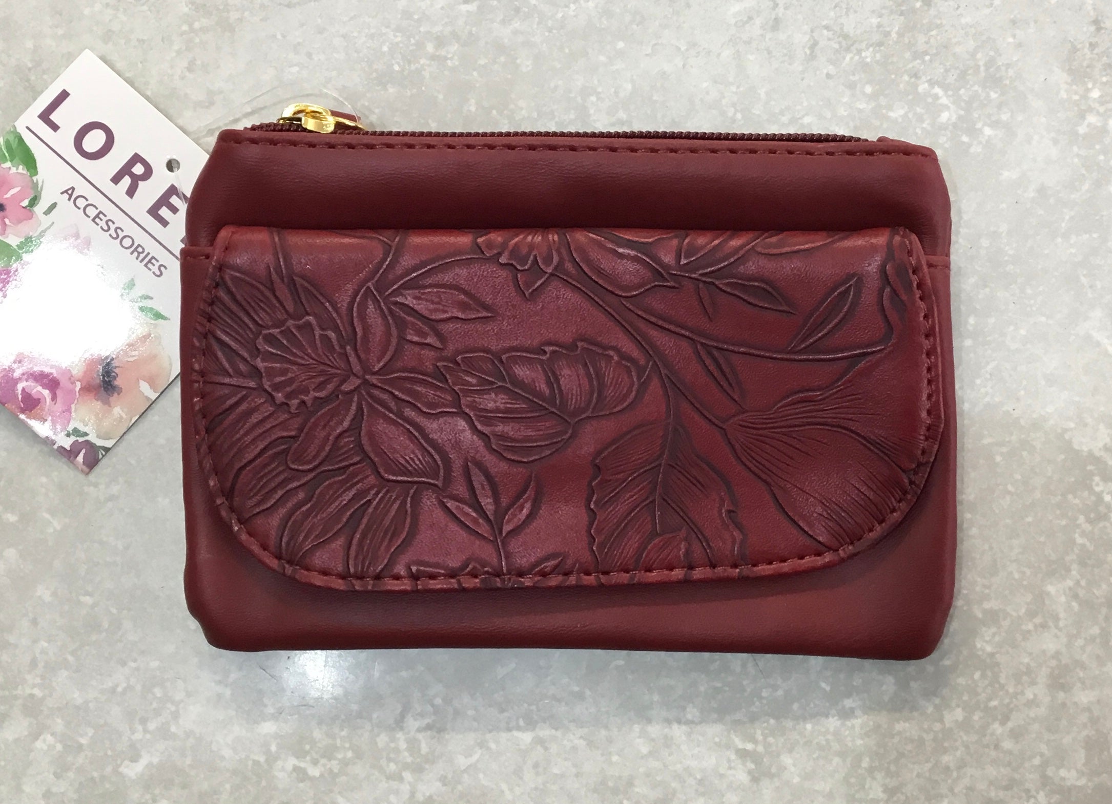 5706 FLORAL EMBOSSED SOFT PU TOP ZIP COIN PURSE