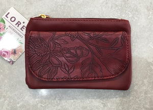 5706 FLORAL EMBOSSED SOFT PU TOP ZIP COIN PURSE