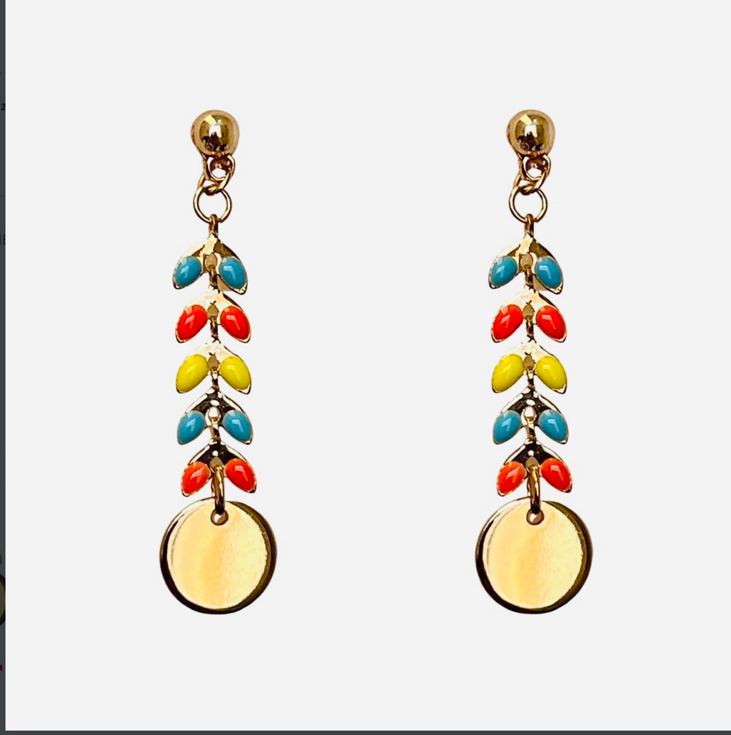 205795 Gaia Gold-Tone Multi-Colour Drop Earrings