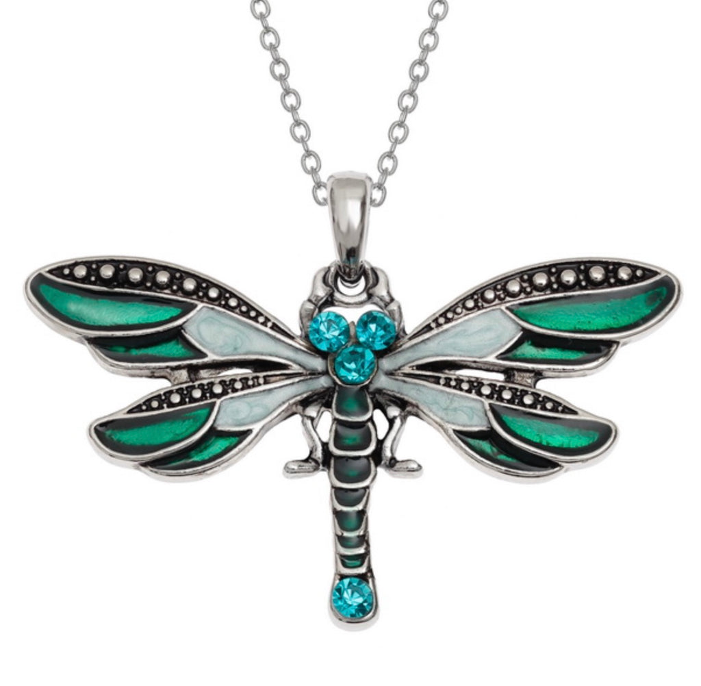 W0102 Blue Tonal Dragonfly Necklace