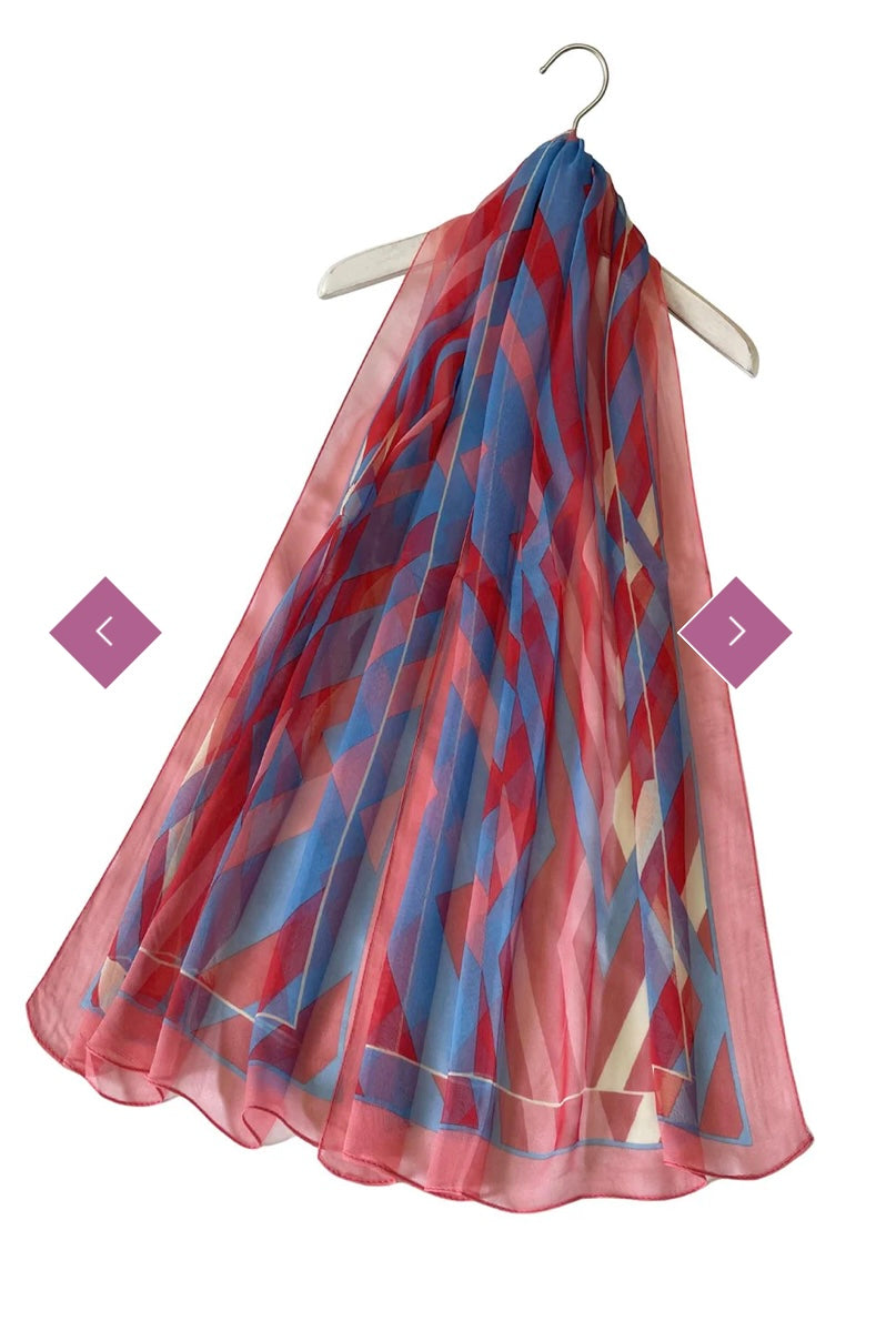 7461 Vibrant Zigzag Print Chiffon Scarf