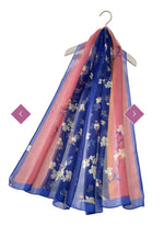 7460 Two Tone Elegant Floral Print Chiffon Scarf