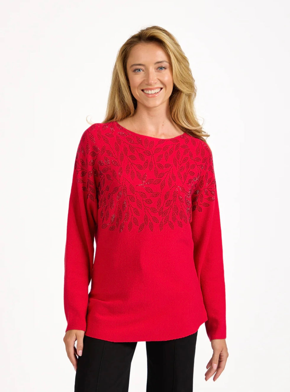 712 LEAF DIAMANTÉ EMBELLISHED BATWING JUMPER*