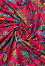 7828 Cartoon Style Paisley Print Frayed Scarf