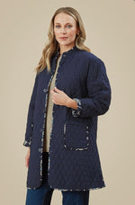 Freya Celine Print Reversible Quilted Coat - Navy Blazer