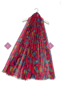 7828 Cartoon Style Paisley Print Frayed Scarf