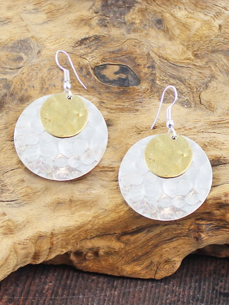 KH1508 DOUBLE BEATEN DISC EARRINGS
