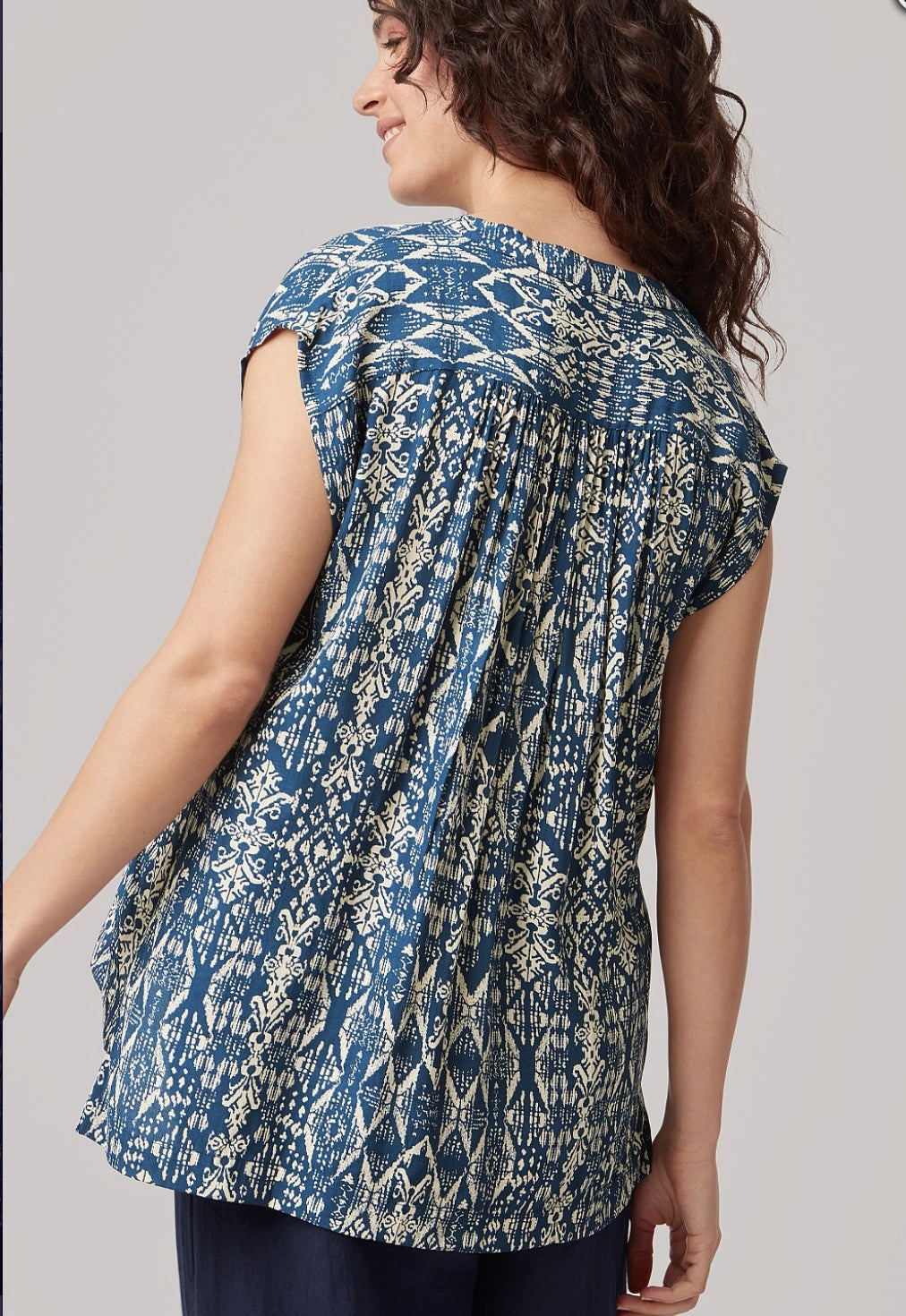 Aztec Print Maya Top - Navy/Stone