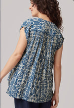Aztec Print Maya Top - Navy/Stone