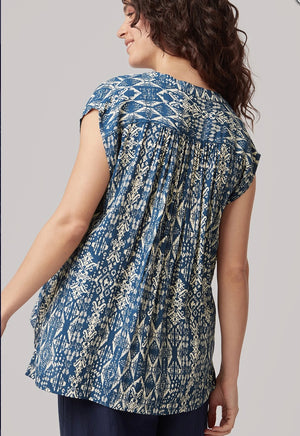 Aztec Print Maya Top - Navy/Stone