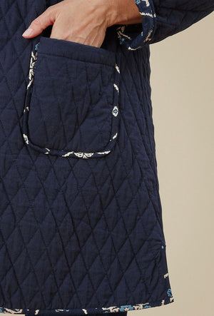 Freya Celine Print Reversible Quilted Coat - Navy Blazer