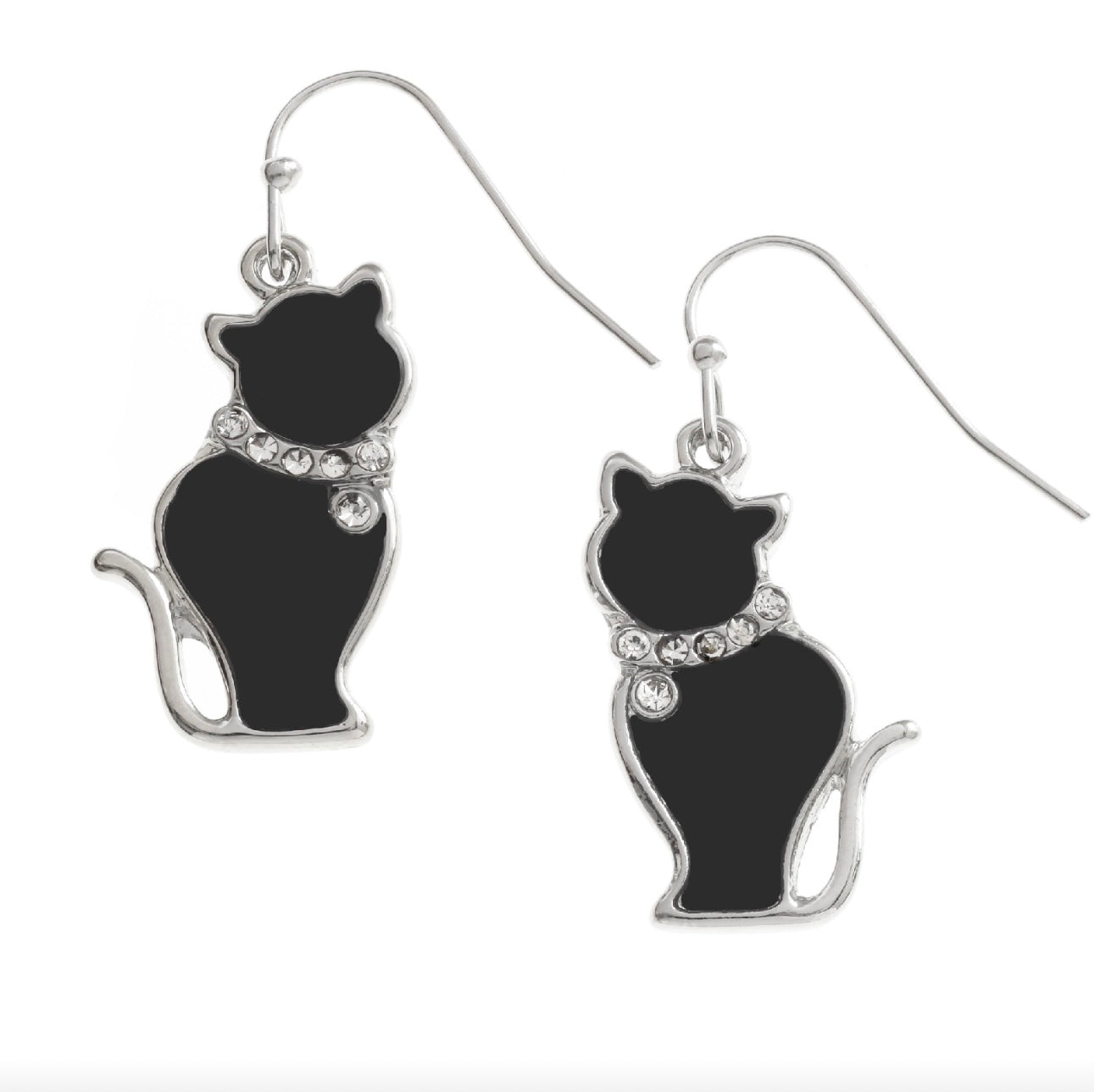 W0276 BLACK EPOXY PAINTED CAT HOOK EARRINGS