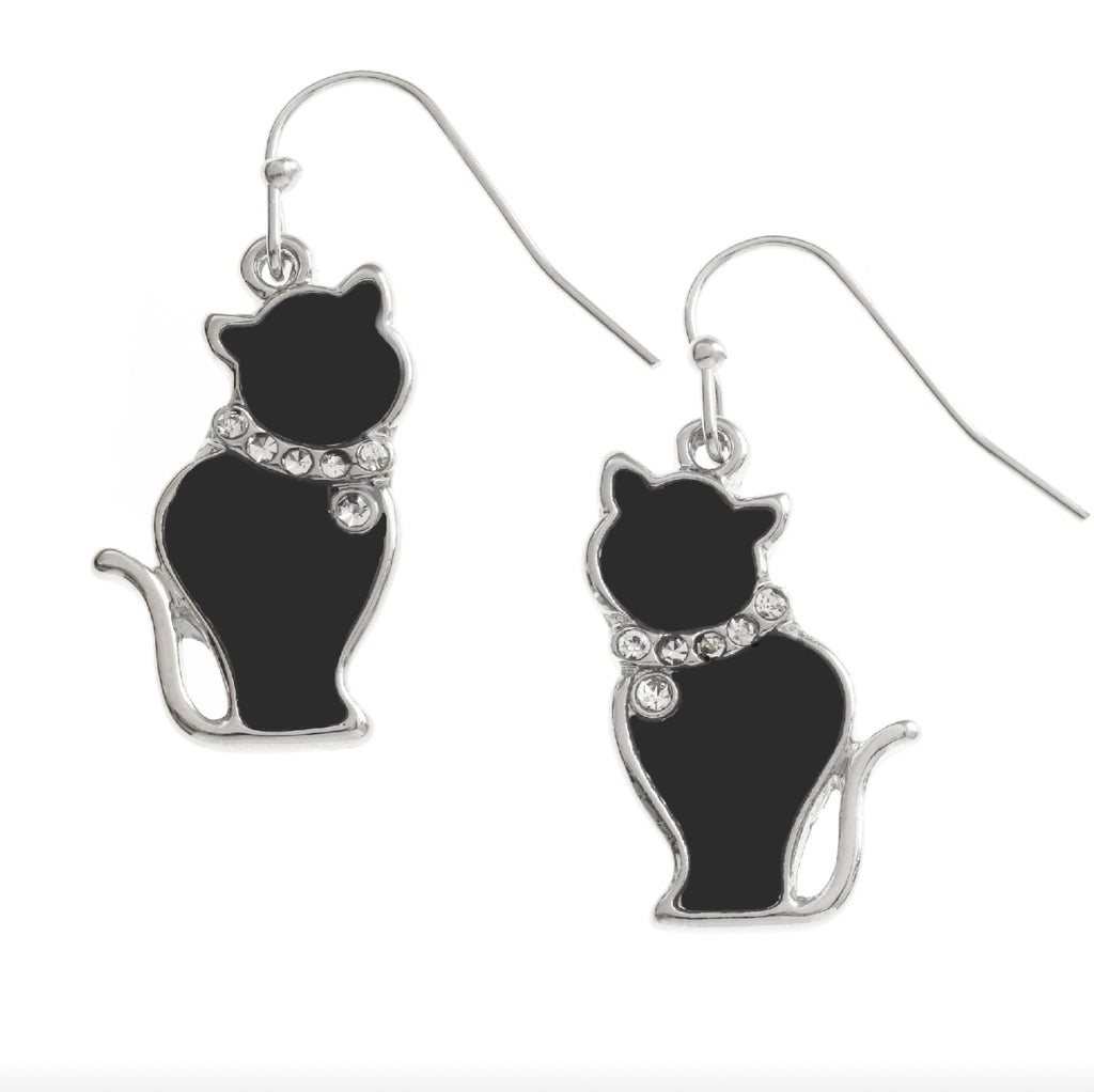 W0276 BLACK EPOXY PAINTED CAT HOOK EARRINGS