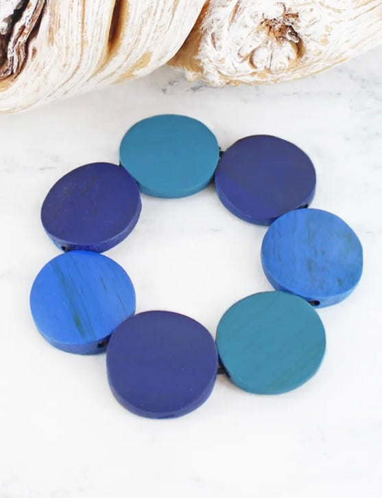 FB6404 ELASTICATED WOODEN DISC BRACELET