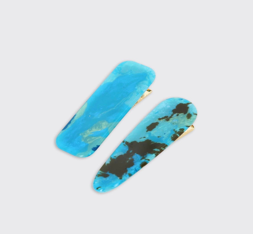 Athena Set of 2 Hair Clips - Mineral Blue
