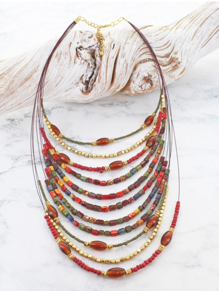 DC6501 MULTI-STRAND BEADED COLLAR NECKLACE