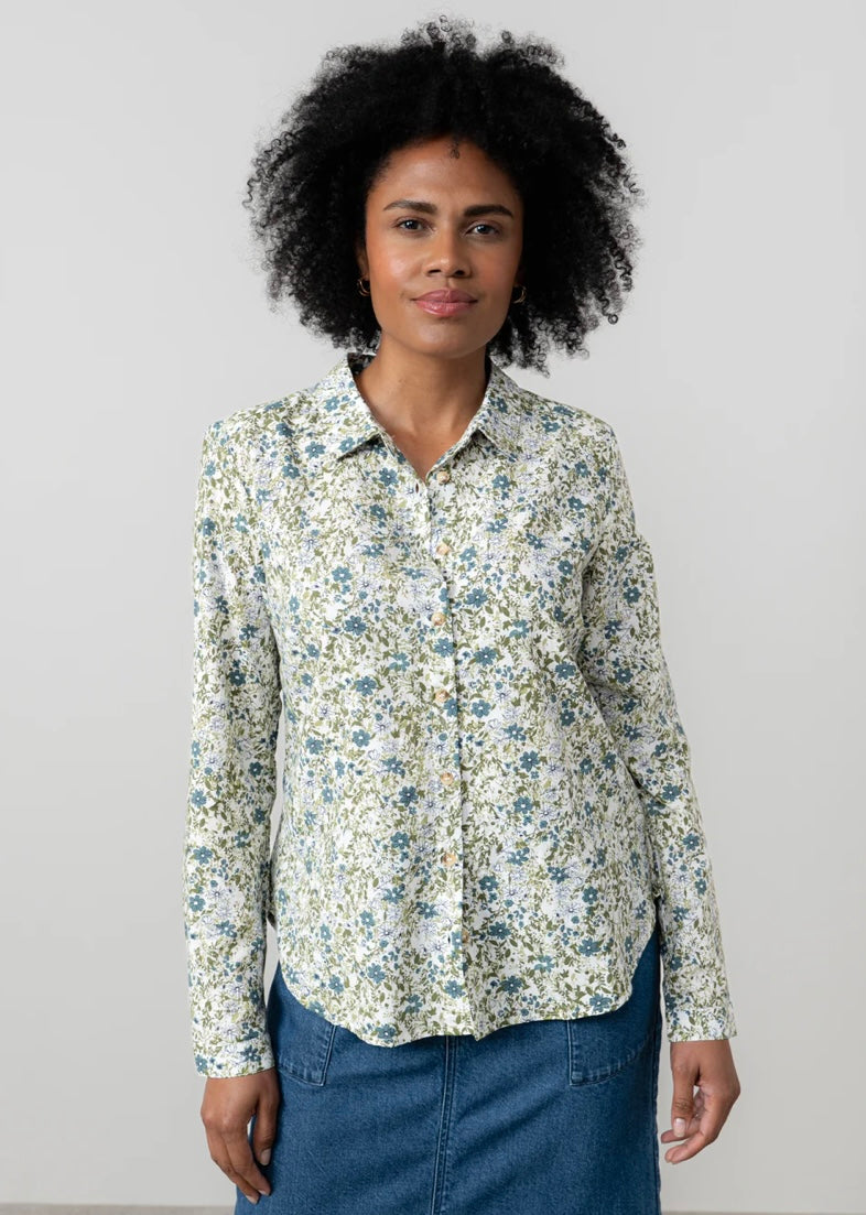 LM25502 PATSY DITSY PRINT ORGANIC COTTON SHIRT MOSS