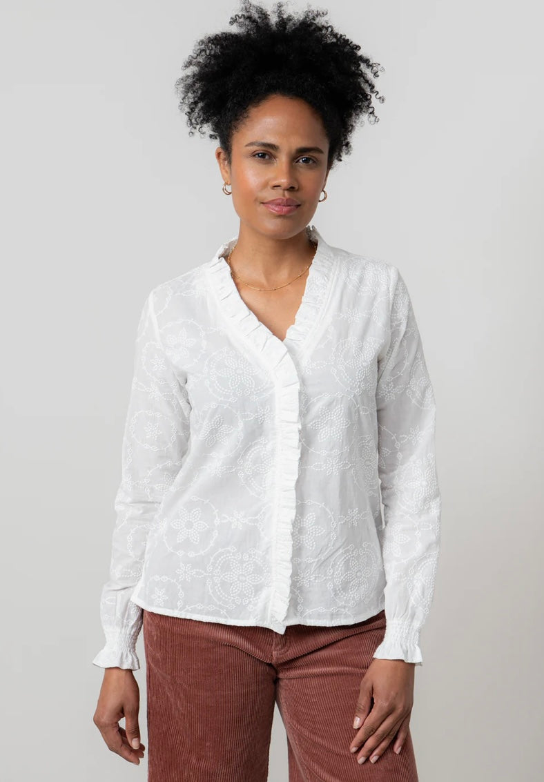 LM25600 KIT RUFFLE EMBROIDERED COTTON BLOUSE WHITE