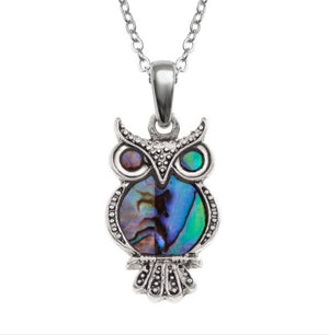 Tj083 Paua Shell Owl Necklace