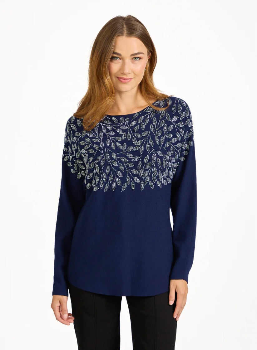 712 LEAF DIAMANTÉ EMBELLISHED BATWING JUMPER*