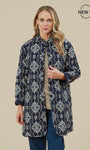 Freya Celine Print Reversible Quilted Coat - Navy Blazer