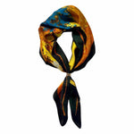 SS644 Border Floral Print Satin-Style Versatile Square Scarf with Rose-Gold Tone Ring