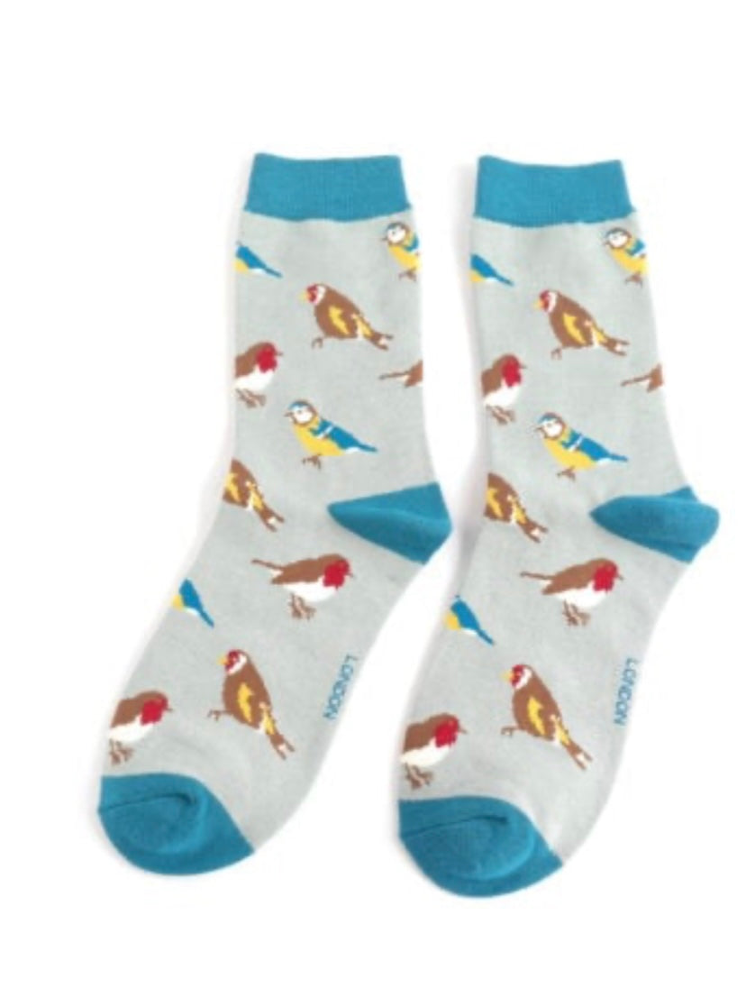 SKS451 Garden Birds Socks Aqua