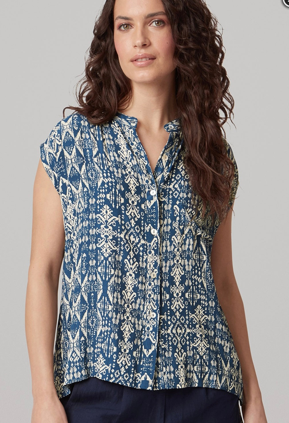 Aztec Print Maya Top - Navy/Stone