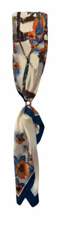 SS644 Border Floral Print Satin-Style Versatile Square Scarf with Rose-Gold Tone Ring