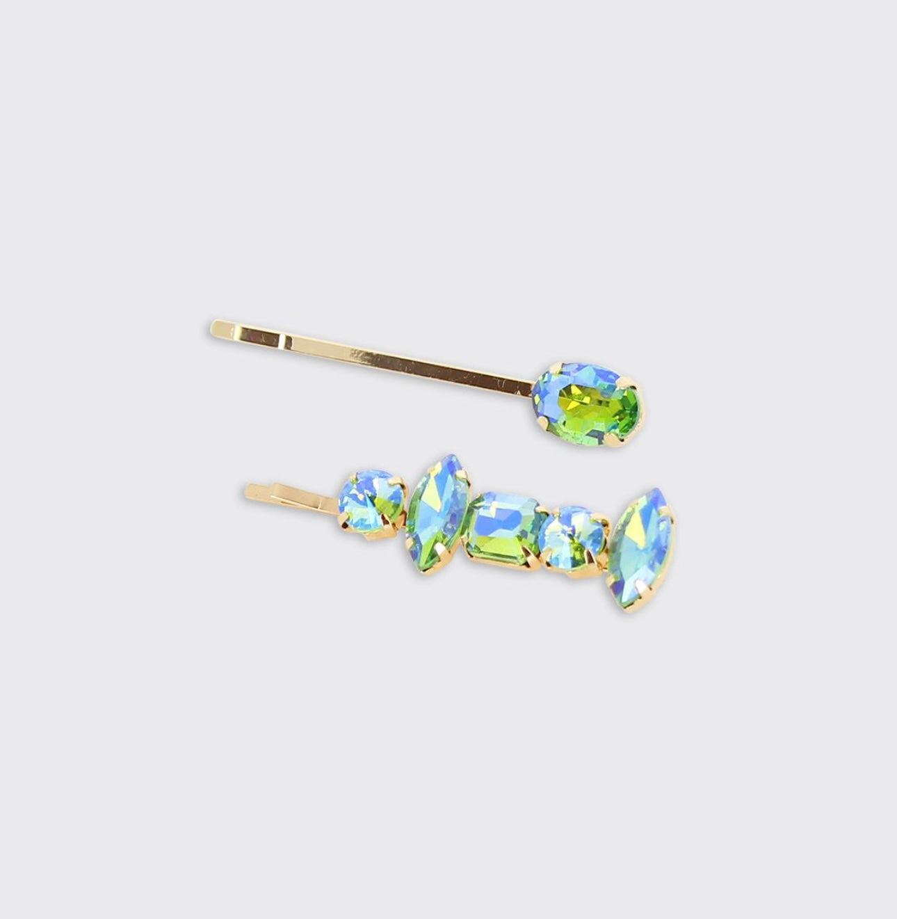 Set of 2 Gemstone Hair Clips - Iridescent Blue/Green