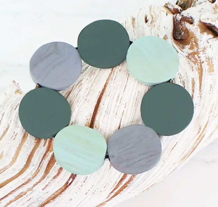 FB1305 ELASTICATED WOODEN DISC BRACELET
