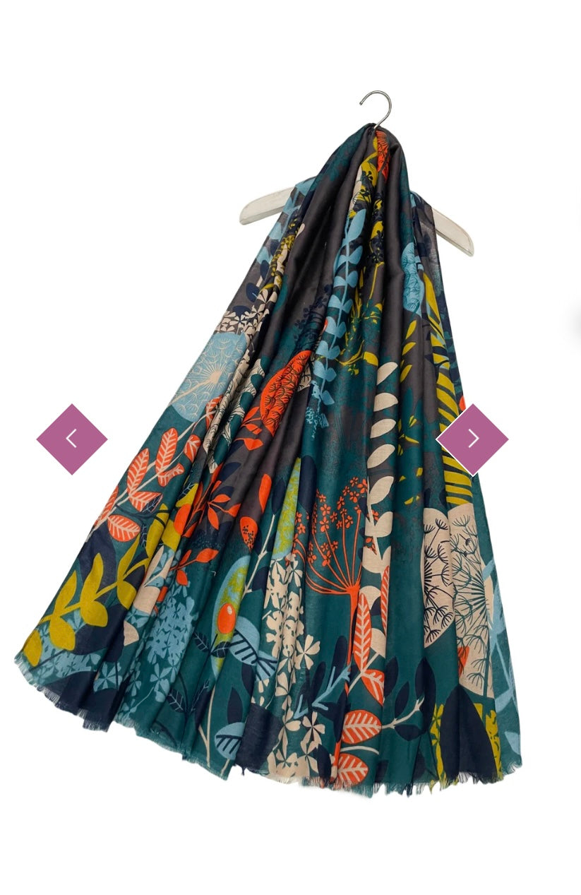 7983 Illustrated Wild Dandelion Print Frayed Scarf
