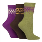 QJL LADIES 3 PR FAIRISLE MICROPOLY BOOT SOCKS