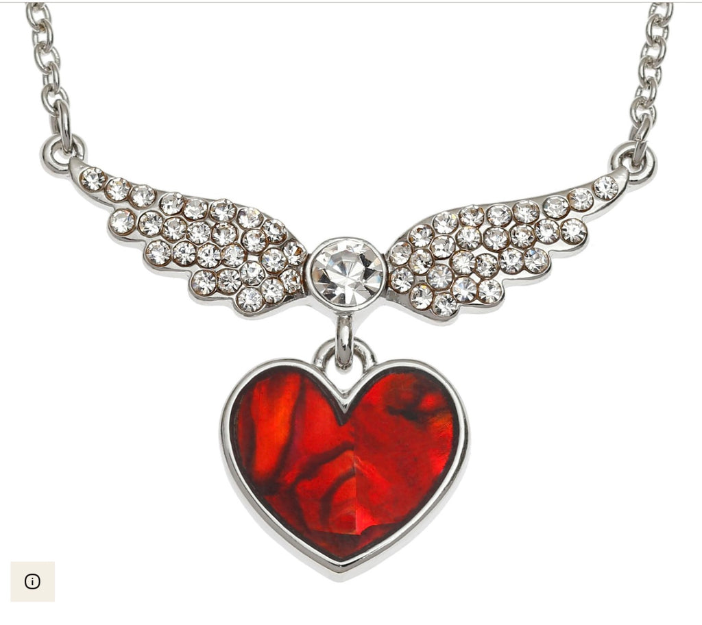 Red Paua Winged Heart Necklace