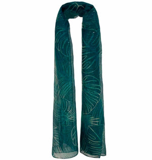 Shps536 Autumn Tropics Leaf Print Scarf with Glitter