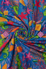 7815 Sealife & Coral Print Frayed Scarf