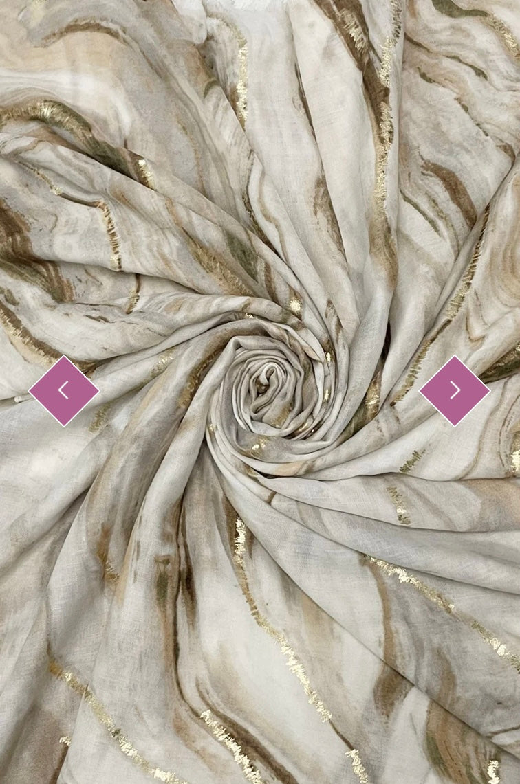 8090 Foiled Swirl Print Frayed Scarf