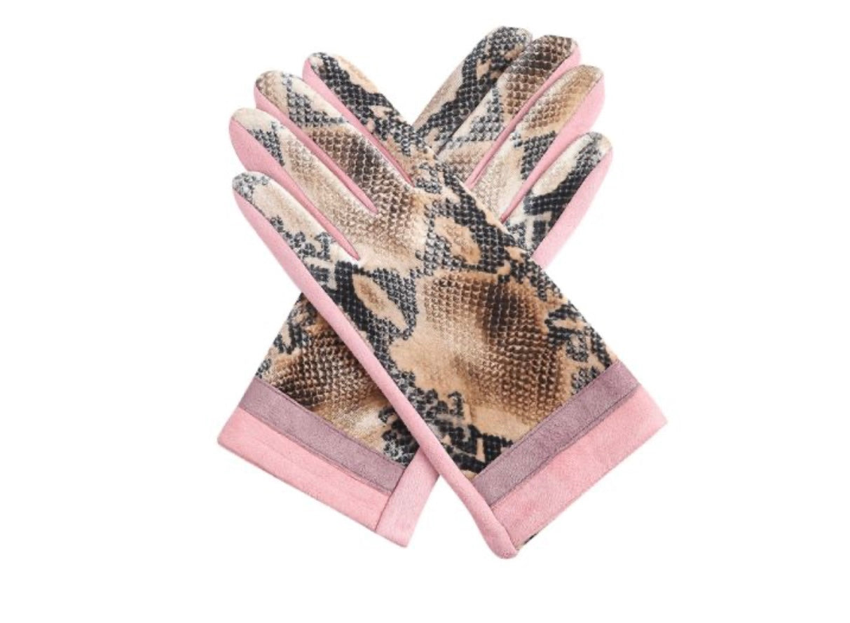 G2004 Faux Velvet Animal Print Gloves