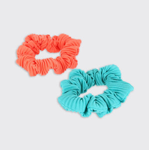 Crinkle Set of 2 Scrunchies- Green/Orange