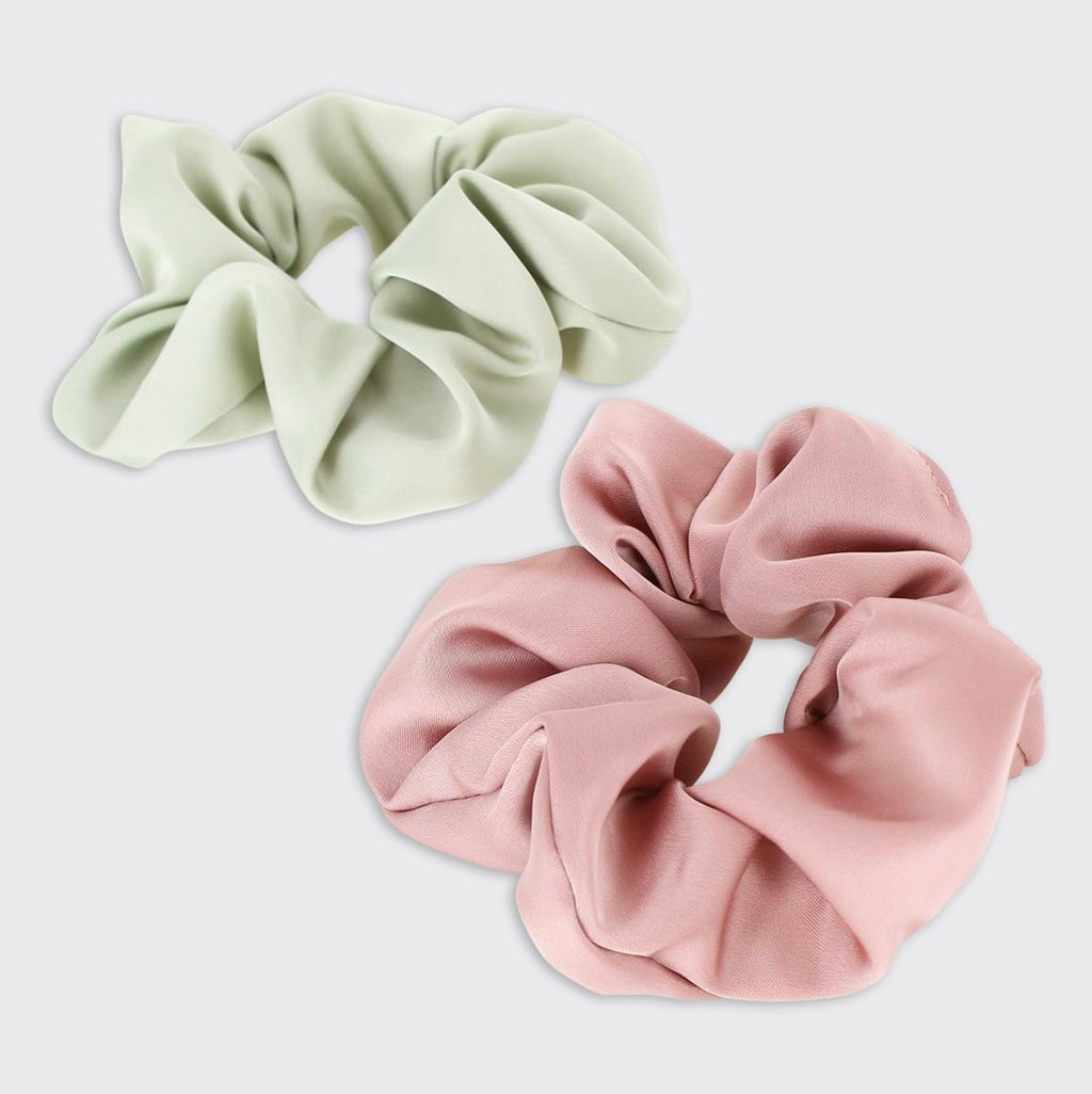 Set of 2 Satin Scrunchies - Blush Pink/Pale Green