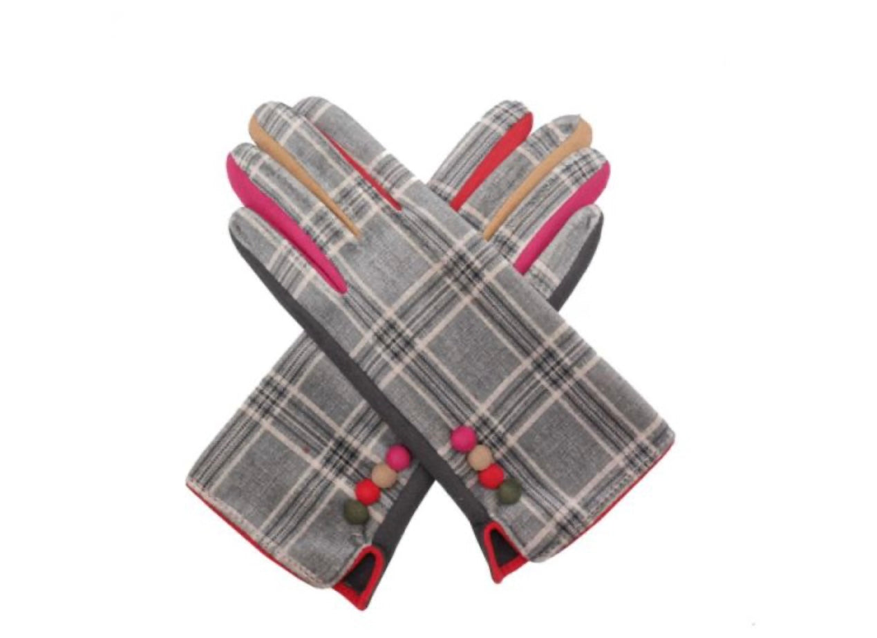 C001 Red Cuckoo Multi Button Check Gloves