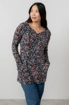 LM25556 MAPLE FLORAL PRINT BRUSHED KNIT TUNIC RED