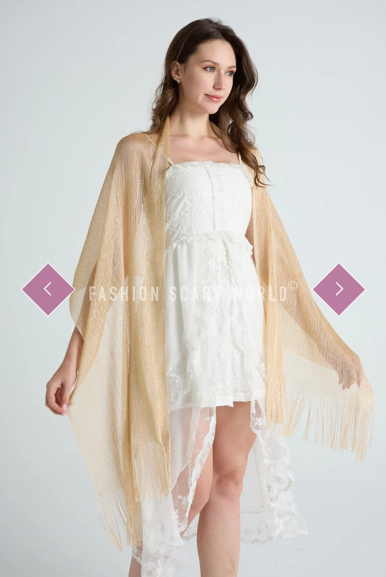 7589 Metallic Thread Woven Tassel Scarf/Shawl