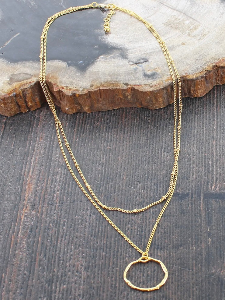 GP477 DOUBLE CHAIN NECKLACE WITH RING PENDANT [GOLD PLATE]