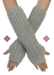 7436 Plain Fluffy Wool Knitted Arm Warmer Gloves