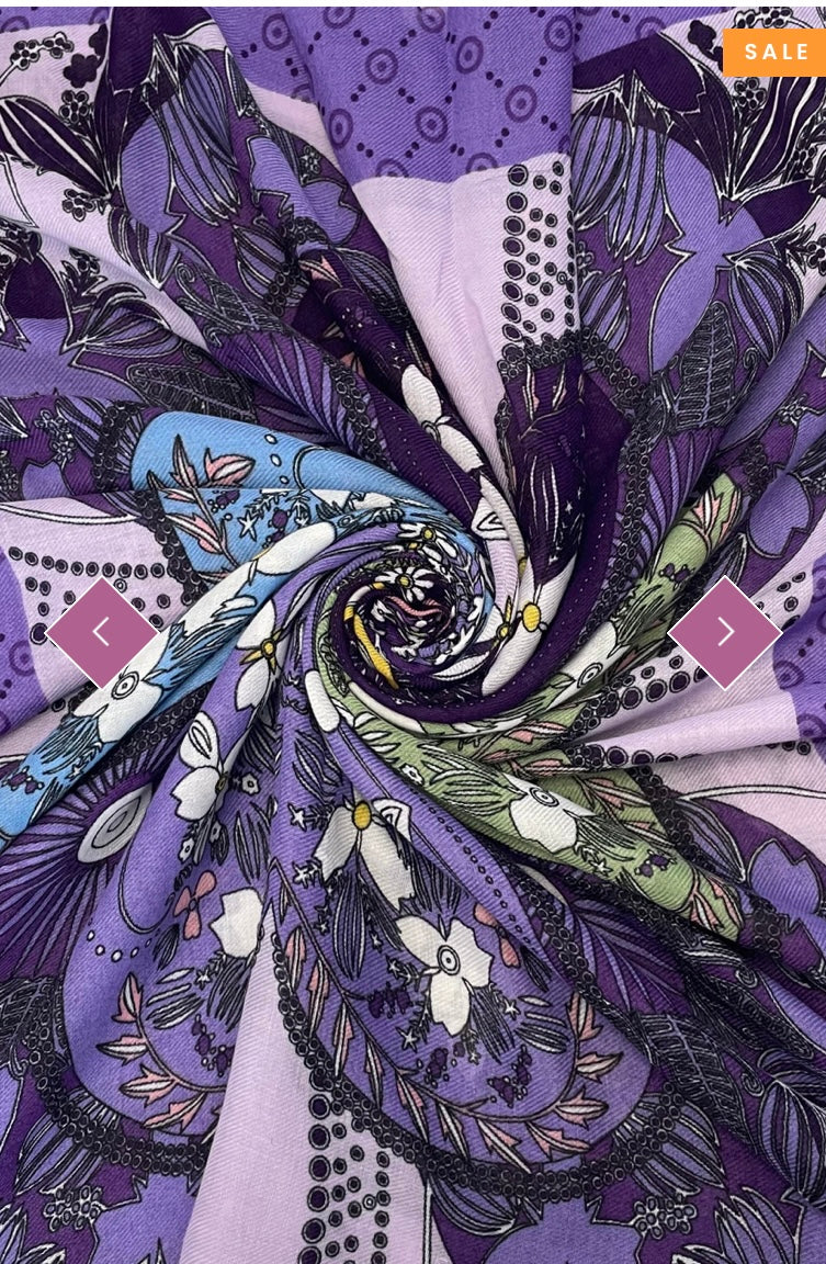 7302 Floral Printed Shamrock Frayed Scarf