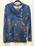 12956 Leaf Print Cowl Neck Top